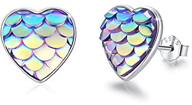 Liebe Herz Ohrstecker 925 Sterling Silber Mädchen Meerjungfrau Ohrringe klein Herz Ohrstecker Schmuck Geschenk für Frauen Damen Kinder-11 mm