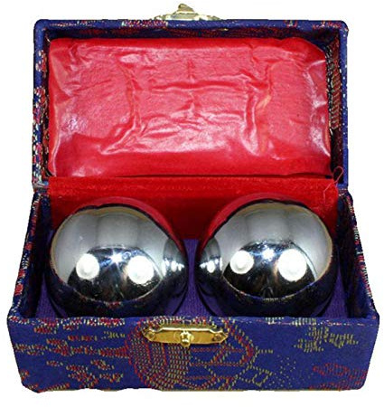 Denpetec 2pcs Baoding Balls Chinese Health Exercise Stress Balls with Box Meditation Massage Handball(Silver,Dia 1.69inch,Box Color Random)