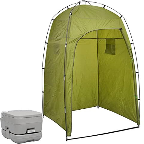vidaXL Tragbare Campingtoilette mit Zelt Manuelle Spülung Mobile Chemietoilette WC Eimer Reise Klo Toilette Outdoor Wohnmobil Caravan Camping 10+10 L