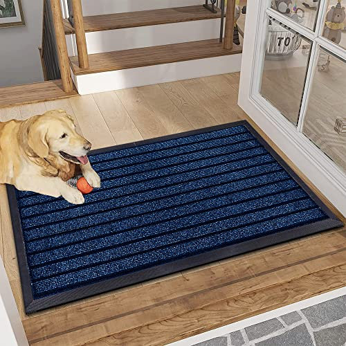 B&B Rubber Door Mats Outdoor Heavy Duty Waterproof Pvc Backing Non Slip Muddy Paws Dirt Grabber Barrier Washable Door Mat For Front Entrance Welcome Matt (50 x 90 cm - Large Door Mat, Blue)