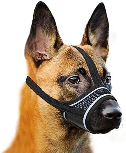 YAODHAOD Hundemaulkorb,Superweicher Nylonmaulkorb verhindert das Beißen, Bellen und Kauen,mit reflektierenden Streifen,für Haustiere für kleine mittelgroße Hunde (Schwarz (reflektierend), XS)