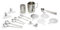 Echtwerk Kaffeezubehör-Set, 23-tlg, Milchschaumkännchen 350 ml, Kakaostreuer, 4x Espresso-, 4x Cappuccino-, 4x Latte Macchiato-Löffel, 4x Kaffeeclips, 4x Kaffeeschablonen, Kaffeemesslöffel, Silber