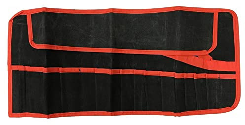 12 Pocket Canvas Tool Roll Bag Tool Organiser for Electrician, Plumber, Carpenter and Handyman Heavy Duty Tool Roll Pouches (12 Pocket Red & Black)