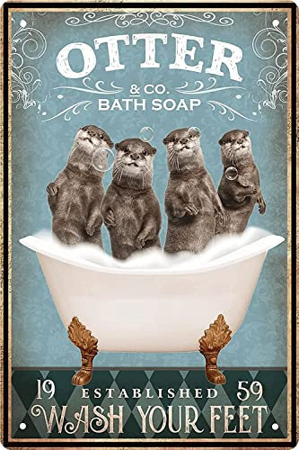WIPBLAK Lustiges Otter-Dekor, Vintage-Blechschild für Badezimmer und Badewanne, Dekoration, Otter, Haustierliebhaber, Geschenk, Bauernhof, Zuhause, Bar, Badezimmer, Männerhöhle, Retro-Wandkunst,