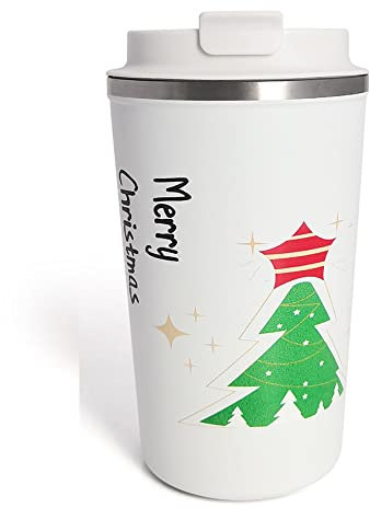 Artlive Coffee Cup, Travel Mug 380ml Insulated & Double Wall Reusable Travel Cup - Thermal Stainless Steel Eco-Friendly with Lid - Hot & Cold Coffee Mug (Christmas1, 380 ml)