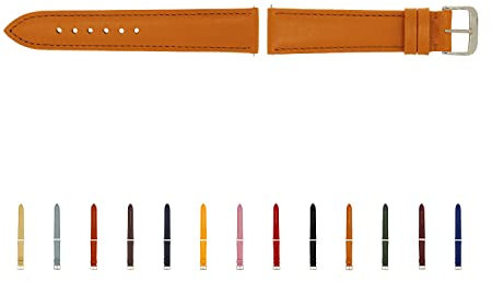 SELVA Uhrenarmband, 14-24 mm, Leder, zum Wechseln, Ersatzarmband für Smartwatch, Made in Germany, Größe:20 mm, Farbe:Honig mit silberner Schließe