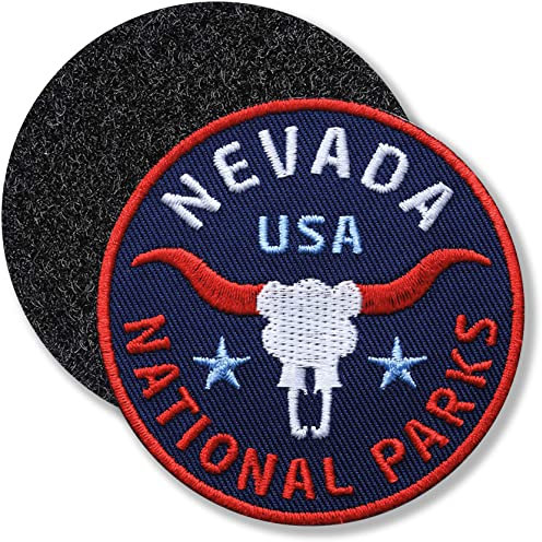 Klettpatch - Nevada USA gestickt 62 mm/Horn Hörner Büffel Amerika Western Nationalpark Reise Reiseführer/Klett-Patch Patch Patches Klett Abzeichen auf Kleidung Rucksack/Club of Heroes