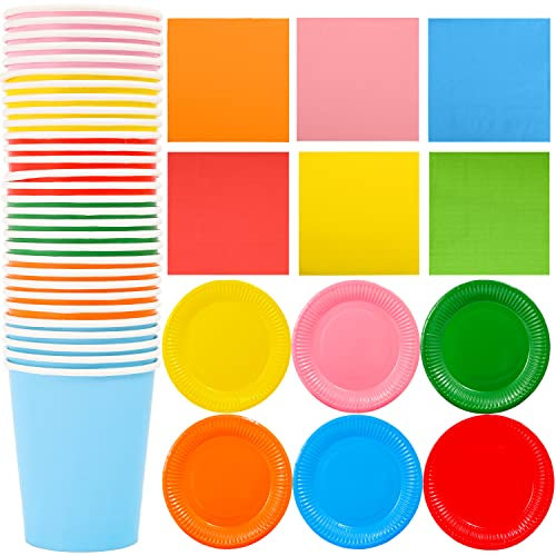 MFUOE Lot de 96 assiettes en carton arc-en-ciel pour fête de mariage, anniversaire, fête prénatale, fiançailles