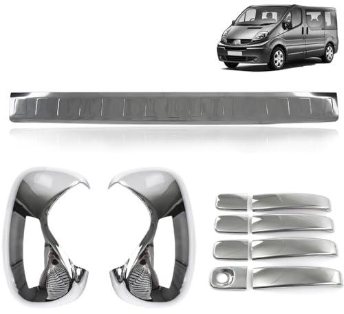 ROBUST Chrome Wing Mirror Covers & Rear Bumper Protector & Door Handle Cover for Renault Trafic Vauxhall Vivaro Nissan Primaster 2001-2014
