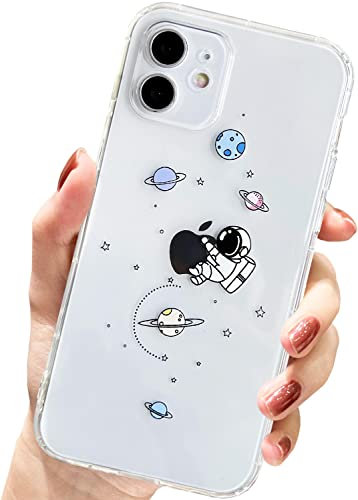 AMART für iPhone 12 Hülle,Durchsichtig HandyHülle mit Astronaut Planet Stern Muster Hülle Transparent Klar Ultra Dünn Weich Silikon Stoßfeste mit Motiv Schutzhülle für iPhone 12(Embrace Astronaut)