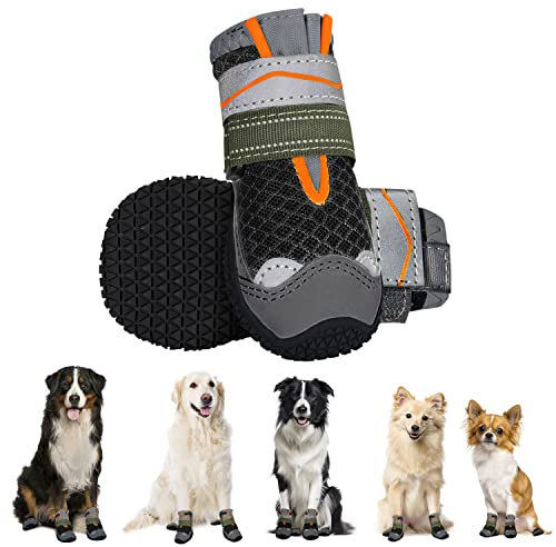 Eyein Hundeschuhe Pfotenschutz, 2 Stück atmungsaktiv Hundeschuhe mit Rutschfester Sohle und reflektierendem Klettverschluss für kleine, mittlere und große Hunde, Sport im Freien, Schwarz, Größe 3