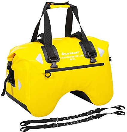 WILD HEART Bolsa de Asiento Trasero de Motocicleta en Forma de U 50L Impermeable Cola Bolsa de Lona Equipaje de Moto con Correa (Amarillo)