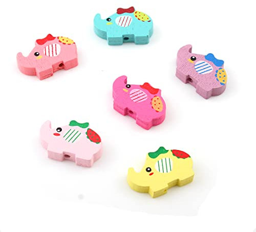 Perlin Holzperlen zum Auffädeln 20 Stück Motiv Bunte Perlen Set für DIY Armbänder Schmuck Halsketten Gemischte Farbe (Elefant 22mm x 15mm)