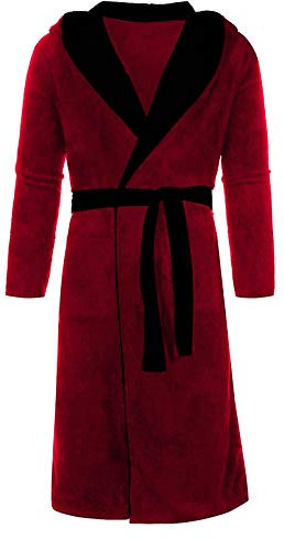 Pigiama da uomo in cotone a maniche lunghe da notte con tasche, super morbido di lusso con cappuccio vestaglia per donna uomo in pile con cappuccio accappatoio, Rosso, M