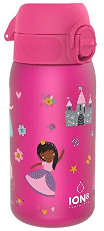 Ion8 Gourde Enfant, 350ml, Anti-Fuite, Facile à Ouvrir, Verrouillage Sécurisé, Lavable en Lave-Vaisselle, Sans BPA, Poignée de Transport, Facile à Nettoyer, Carbone Neutre, Motif Princesse