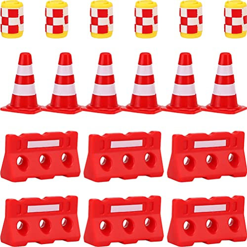 36 Stücke Stangen Verkehrsschilder Kinder Zäune Warnschilder Kinder Mini Pylonen Verkehrszeichen Spielzeug Mini Zaun DIY Straßensperre Spielzeug für Lernspielzeug