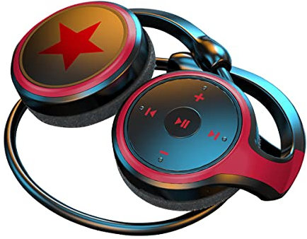 FAOONNMY Wireless Bluetooth 5.0 Headphones, Ear Hook Sport Headset with Noise Cancelling Microphone, Support TF Card & FM Radio, Foldable Stereo MP3 Earphones Wireless for Office Running Gym Red