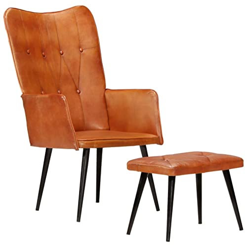 Tidyard Ohrensessel mit Hocker Relaxsessel Fernsehsessel Armsessel Relaxstuhl Polstersessel Polsterstuhl Wohnzimmerstuhl Sessel Stuhl Hellbraun Echtleder