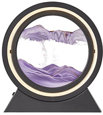WMLBK Peinture sur sable mouvant avec lumière LED, sablier dynamique 3D, paysage de sable profond, affichage de mouvement liquide, relaxant, bureau, maison, bureau, travail (violet A)