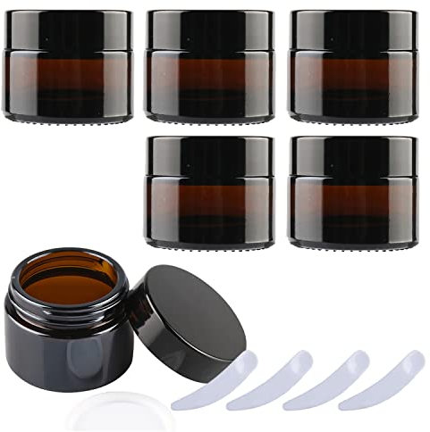 LusDoly Pack of 6, 50ml Amber Brown glass Cream Jars Cosmetic Pots with Lids Containers for Toiletries Facial Mask Jar, Makeup Beauty Products Travel Bottles