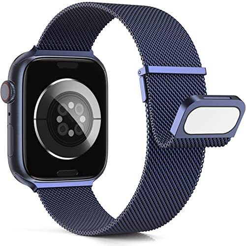 Higgs Metal Strap Compatible with Apple Watch Straps 10 42mm 40mm 38mm 41mm Women Men,Dual Magnetic Adjustable Replacement Band for iWatch Ultra/Ultra 2,Series 9 8 7 6 5 4 3 2 1 SE,Fashion Strap Blue