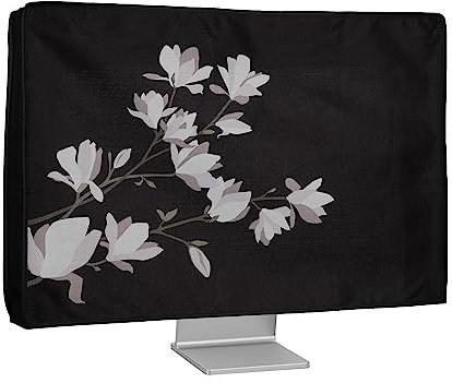 kwmobile Dust Cover for 27-28 monitor - Linen Monitor Protector with Design - Magnolias Taupe/Brown/Black