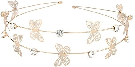 Serre-tête papillon à double rangée de strass - Diadème de mariage - Bandeau de princesse - Accessoires pour cheveux