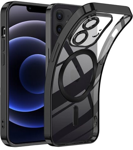 TUUTPU Cover Magnetica per iPhone 12 Mini, Custodia Comaptibile con Magsafe Trasparente Antiurto Protezione Copertura della fotocamera Non ingiallente Sottile Silicone Telefono Clear Case, Nero