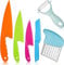 FEISIGE 6Pcs Kids Plastic Knives Set with Cutting Board & Paring Knife - Child Safety Kitchen Knives in 4 Sizes for Vegetables, Fruits, and Salad (BPA-Free, Non-Slip Handle)