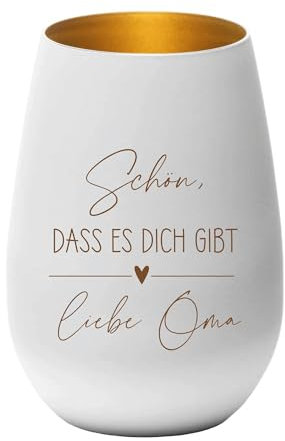 Windlicht - Schön, DASS es Dich gibt mit Wunschtext - Teelichthalter, Geschenkidee, Geburtstag, Weihnachten, Familie, Partner, weiß Gold