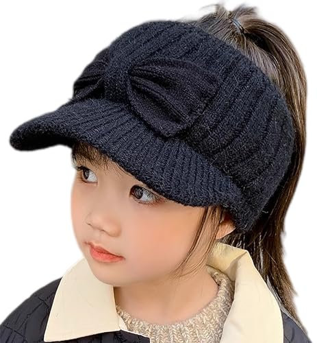 Eohak Kinder Strickmütze Damen Herbst und Winter leer Top Schirmmütze Mädchen vielseitige Baseballmütze Sport Outdoor verdickte warme Mütze