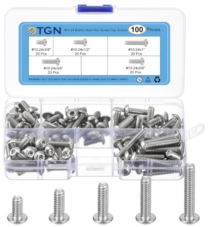DTGN Innensechskantschrauben #10-24 100-teiliges | mit Innensechskantkopf – 3/8 Zoll, 1/2 Zoll, 5/8 Zoll, 3/4 Zoll, 1 Zoll, 304 Edelstahl, UNC-Gewinde