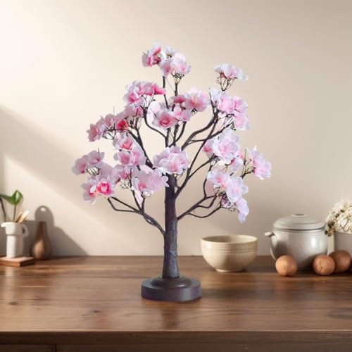 Mycznsyard 24 LED Pink Cherry Blossom Tree Lamp 18 Inches Artificial Fairy Tree Light USB/Battery Operated 8 Lighting Modes with Timer Decor for Bedroom Wedding Spring (Warm White)