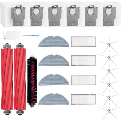 LOVECO Accessori di ricambio compatibili per Roborock S7 MaxV Ultra, S7 Pro Ultra, 2 Spazzole Principali, 1 Spazzola Autopulente, 4 Filtri, 6 Spazzole Laterali, 4 Panni, 6 Sacchi di Polvere - Blanco