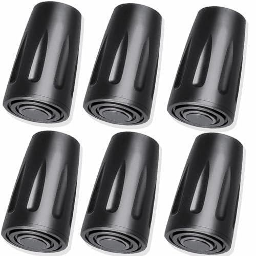 Herreicher Trekkingstöcke Zubehör Alpenstock Spitze - Profi Wanderstöcke Ersatzspitzen Trekkingstock Gehstock Gummispitzen Nordic Walking Pads für EIS, Kies und verdichteten Schmutz (Schwarz, 6PCS)