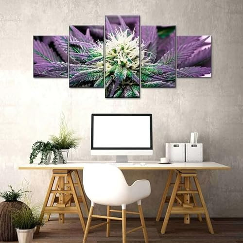MOCHAMIK 5 Pieces Canvas Print Wall Decor Canvas Paintings Rare Cannabis Plant Posters for Wall Decor Prints Artwork For Home Office Living Room Bedroom Decoration
