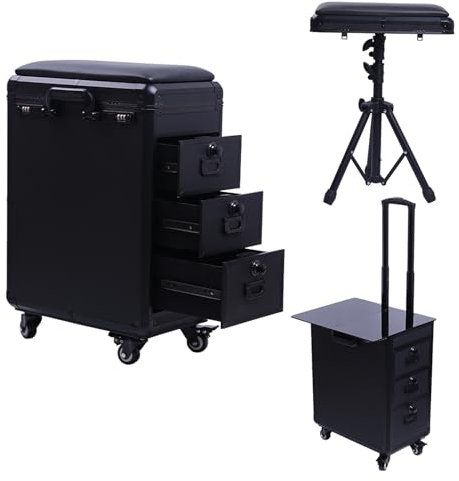 HOINCO Tattoo Trolley Case With 3 Drawers and Adjustable Tattoo Table Work Station