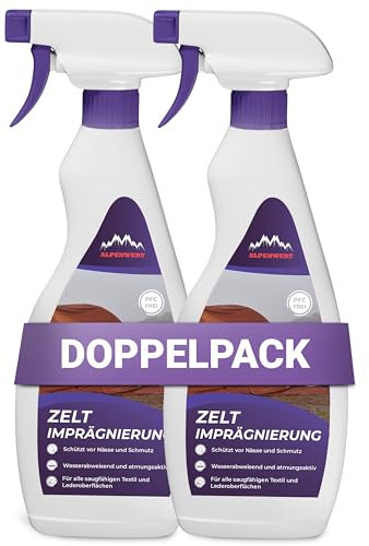 Alpenwert Lot de 2 sprays imperméabilisants pour tente et tonnelle, protection longue durée, imprégnation pour tentes, auvents, parasols et bien plus encore (2 x 500 ml)