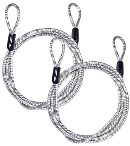 Cavo ad Anello, Cavo in Acciaio con Occhielli, Lunghezza 2 m con Rivestimento in Plastica, per Biciclette, Serrature a Cavo(2 pezzi Argento)