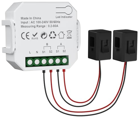 eMylo - Misuratore di potenza WiFi a 2 canali, 80 A+80 A, monitor di potenza intelligente con amperometro, monitor di potenza, WiFi 2,4 GHz, monitoraggio in tempo reale, app Smart Life/TUYA,