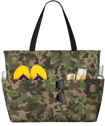 ZISHAK Geräumige Handtasche, sandabweisend, für modische Damen, Camouflage-Druck, Grün, Schwarz, Einheitsgröße
