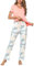 Litherday Pigiama Donna Estivo Cotone Due Pezzi con Maglietta Manica Corta e Pantaloni Lunghi a Quadri Morbido Leggero Scollo a V,Rosa Scura,S