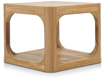 Naturel | Garten-Beistelltisch aus massivem Teakholz | Maße 50 x 50 x 40 cm | zwei Platten und abgerundete Ecke | wetterfest | elegantes und robustes Design