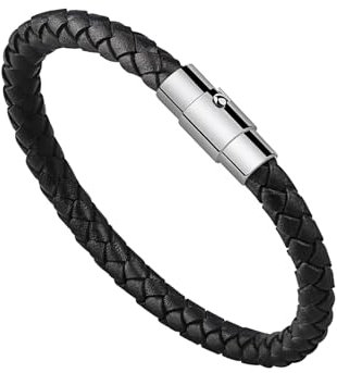 Ticome Leather Cord Bracelet for Men Ladies Black Braided Copper Buckle Trigger Clasp Couple Fashion Attraction Woven Wrist Cuff Bracelets