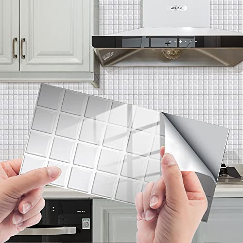 Stickers Muraux Cuisine Blanc Décoration Murale En Carrelage,Autocollants Carrelage Salle De Bain Et Cuisine,Auto-Adhésif Pvc Imperméable Style Carreaux De Ciment