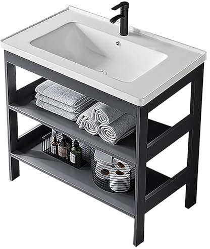 Moderner, freistehender Waschbeckenschrank mit Keramik-Waschbecken-Set, ideal für Bauernhaus, Garderobe und Restaurant (XXL)