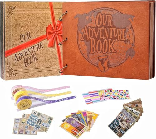 Abenteuerbuch, 3D-Holzeinband, Sammelalbum, Fotoalbum, 30 x 19 cm, zeitloses Erinnerungs-Tagebuch für unvergessliche Abenteuer und wertvolle Momente, ideal für Jubiläen, Reisen und Paare