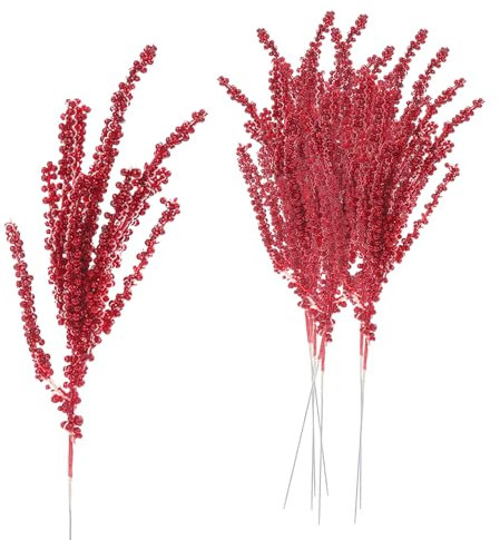 Liuyoyo 10 steli di bacche lunghe artificiali, bacche rosse di Natale, bastoncini di bacche rosse finte per albero di Natale, rami di bacche di agrifoglio per Natale, rami di bacche di agrifoglio