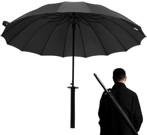 Umbrilla negro paraguas tácticas fría | katana paraguas creativa paraguas japonesas japonesas para paraguas de samurai de cosplay 210t con costilla de fibra de fibra de vidrio a prueba de viento para