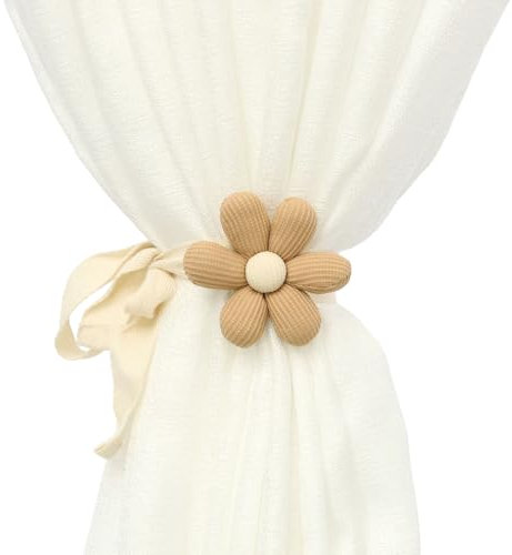 2 Stück Vorhang Raffhalter,Süße Blumen Deko Gardinen Gardinenband,Vorhang Halter für Mädchen Kinderzimmer,Schlafzimmer,Gardinen Seil,Verstellbar Gardinenraffer,Curtain Zusammenhalter (Kaffeebraun)